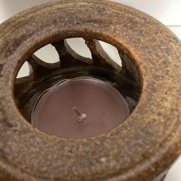 Ceramic Lantern Pottery Art Tea Light Luminary Candle Holder 2.75 in tall x 4.5 - Picture 12 of 14